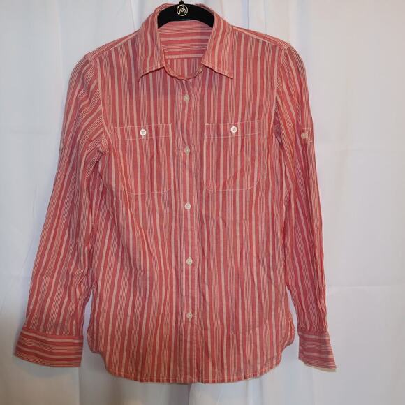 Lauren Ralph Lauren Blouse Size PXS Red white stripe, pearl buttons - Picture 2 of 13